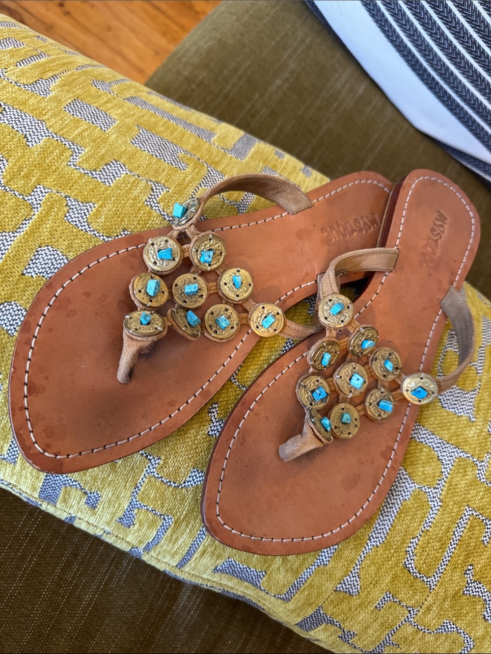 Mystique Boutique Brown Leather Sandal with Turquoise Accents